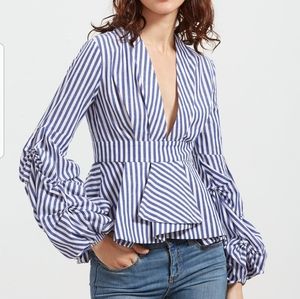Plunge ruffle sleeve blouse